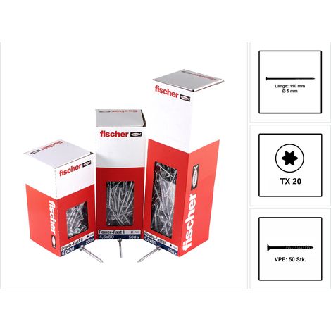 Fischer 50x Power-Fast II FPF II CTP 5 x 110 mm BC enkkopf mit Innenstern TX20 Teilgewinde galvanisch verzinkt blau passiviert - 670673 (1/5)