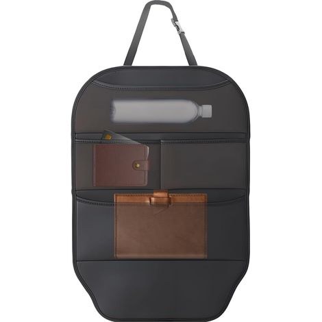 Tapis de sol pour sur le siège arrière - Accessoires d'intérieur en cuir synthétique avec plusieurs poches - Organiseur de siège arrière de voiture avec support pour tablette - Pour voyage (1/5)