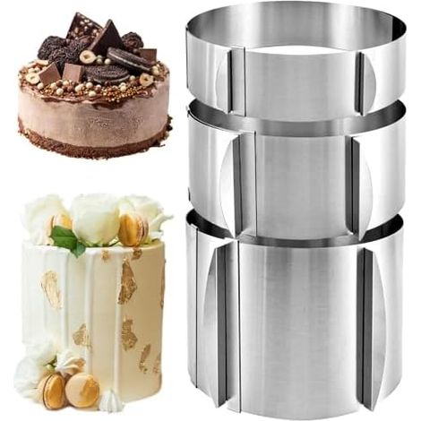 3 Stück Tortenring Verstellbar Hoch 5cm, 8cm, 15cm - Edelstahl Backring Verstellbar Ø 16-30 cm - Backrahmen Rund - Kuchenring - Torten Ring mit Skala für die Zubereitung von Kuchen und Torten