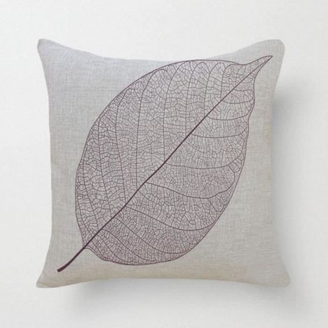 Taie Doreiller - 40 X 40 Cm - Motif Feuille - Coton Et Lin - Pour Canape Chambre Voiture - 1 Piece