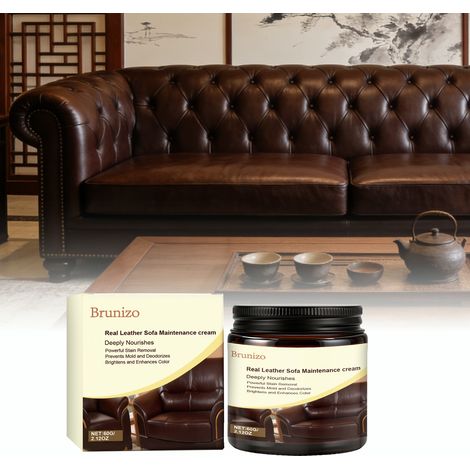 Crème d'entretien pour canapés en cuir véritable - Nettoie les taches tenaces, ravive la brillance du cuir des canapés et sièges de voiture - 60 g (1/5)