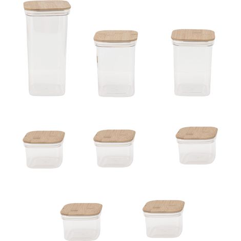 Bocaux de stockage des aliments Récipients hermétiques en plastique avec couvercles en Bambusoideae Bidons carrés transparents de cuisine pour céréales, noix, thé 1 pièce 2000 ml 2 pièces 1300 ml 5 pi