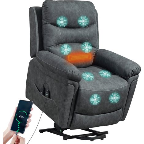 Grey Power Lift Recliner Chair with Vibration Massage,Heat Function and USB Port for Ultimate Comfort and Relaxation