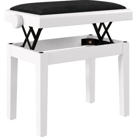 Taburete de piano regulable 61,5x33 cm, asiento acolchado, altura 45-56 cm, madera de hevea blanca, para teclado (1/5)