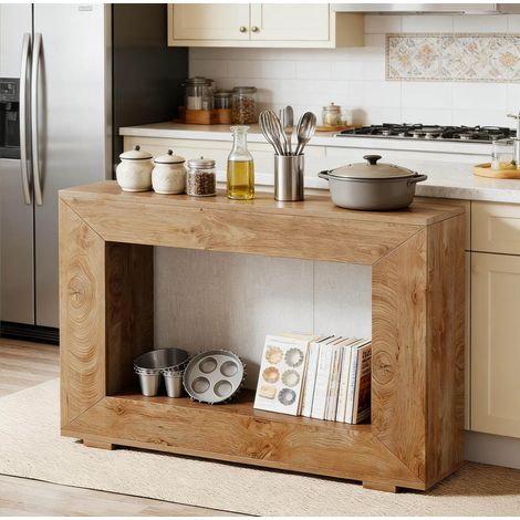 REDOM Mesa consola 120x30x83.5 cm, con almacenamiento, estilo rústico y de granja, madera marrón (1/5)