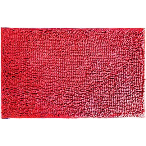 Tapis shaggy pour chambre, tapis moelleux et duveteux en fausse fourrure pour la décoration hivernale et de Noël, tapis de bain rectangulaire antidérapant, lavable et absorbant - Rouge 50 x 80 cm