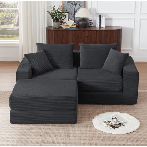 Modulares Schlafsofa, 259,5 x 96 x 80 cm, dunkelgrauer Cordstoff HAVRYA (1/5)