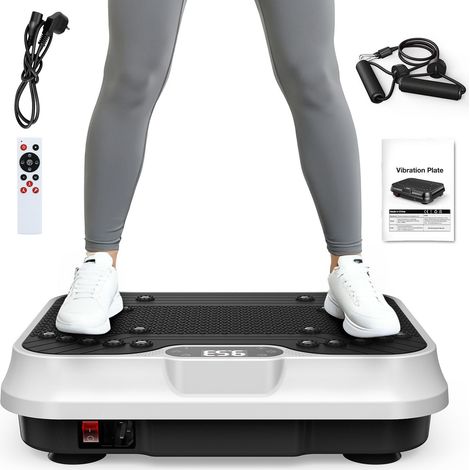 Plateforme Vibrante - 250 niveaux de vibration - 9 programmes d'exercices - Ecran LED - avec télécommande - 9 modes - avec cordes de tension - Charge max 150 kg - Blanc