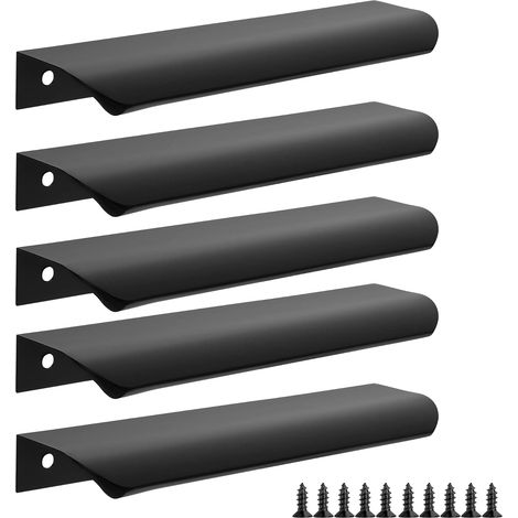 Tiradores para armarios de cocina – Tiradores de 200 mm para armarios y cajones, tiradores modernos de aluminio, negro mate, juego de 5 (1/5)