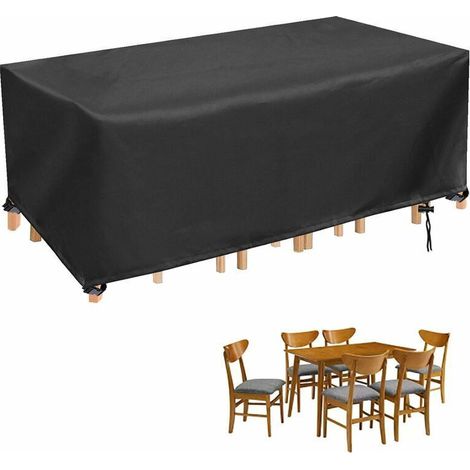 Housse Table et Chaise de Jardin, Bache pour Salon de Exterieur Rectangulaire Imperméable Housse Table de Exterieur, Oxford Robuste Housse de Protection, 280x 204 x 106cm, Noir