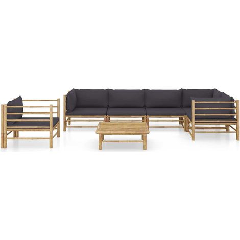 Maison Exclusive - Set Divani da Giardino 7 pz con Cuscini Grigio Scuro in Bambù (1/5)