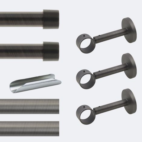 Kit de tringle à rideaux Carbone 300cm Diam.28mm Embout Capuchon - Fixation Mur - Boulet (1/3)