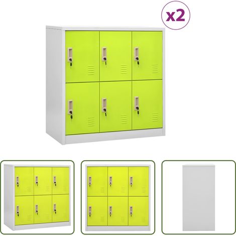 vidaXL Rangement bureau - Armoires à casiers 2 pcs Gris clair et vert 90x45x92,5 cm Acier (1/5)