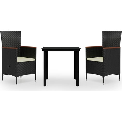 Ensemble à manger de jardin avec coussins 3 pcs,Salon de jardin noir CFW26498 (1/5)