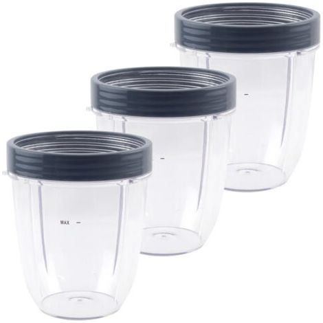 Ein Set aus drei kurzen 532 ml (18 oz) Bechern mit Ersatzdichtungsringen, kompatibel mit NutriBullet 600W und 900W Mixern (Modelle NB-101B, NB-101S und NB-201). (1/5)