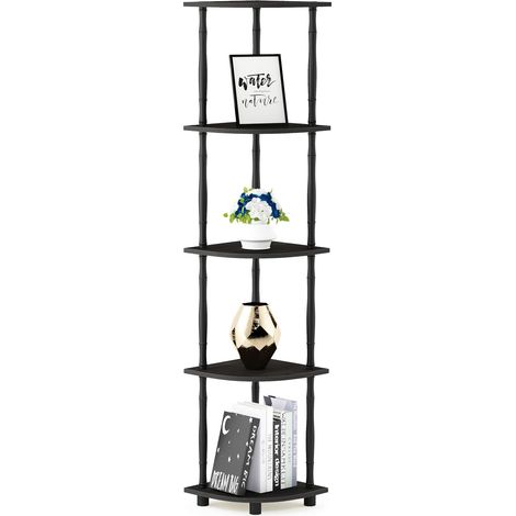 Étagère Polyvalente à 5 Niveaux pour Présentoir d'Angle avec Tubes Classiques, Expresso, Bois, Espresso/Noir, One Size (1/5)