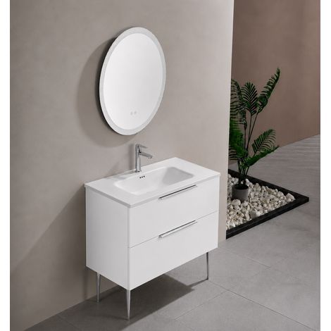 Meuble salle de bain KANO 120 cm sur pieds avec vasque céramique coloris blanc neige prémonté (1/5)