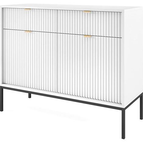 Cassettiera: 2 cassetti, 2 ante, Bianco, Nero, 104 x 83 x 39 cm, maniglie dorate (1/5)