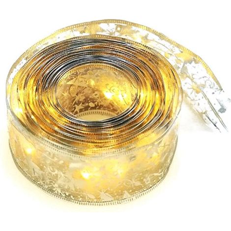 Guirlande lumineuse de Noël en ruban doré à lumière chaude, 50 LED, 50 m (164 pieds), idéale pour décorer votre sapin de Noël.