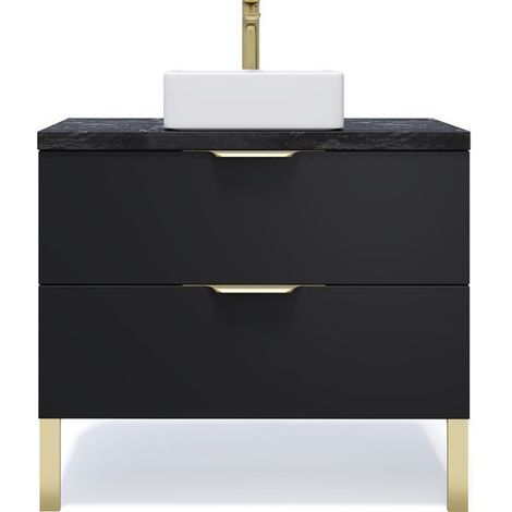 Meuble de salle de bain suspendu vasque à poser 90cm 2 tiroirs Noir - Venice (1/5)