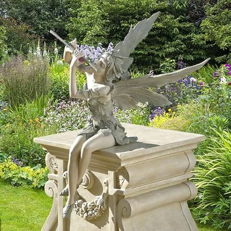 Fée Magique Décoration de Jardin, Elfes Assis Figurines Statue Résine Mangeoire d'oiseaux Ornement Cour d'intérieur d'extérieur Artisanat Paysager-B