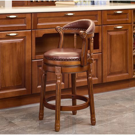 Sedia bar girevole in pelle e legno marrone OKMYHOME (1/5)