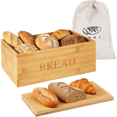 Boîte À Pain, Boîte À Pain En Bois Avec Couvercle Et Sac À Pain En Lin, Rangement Du Pains, 33x19x13cm Boîte À Pains Rectangulaire, Boîte De Rangement Pour Cuisine, Portable Et Réutilisable (1/5)