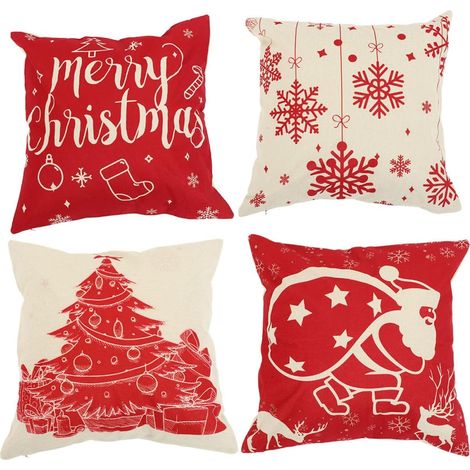 de 4 housses de coussin de Noël en lin résistant avec