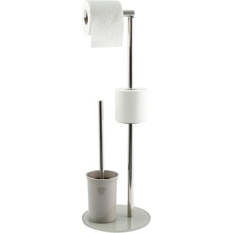 MSV - Portarotolo e scopino Bergamo, Acciaio Inox - Portarotolo in Vetro Color Tortora - Accessorio 3 in 1 - Design Elegante e Pratico - Dimensioni Standard - Compatto e Versatile (1/5)