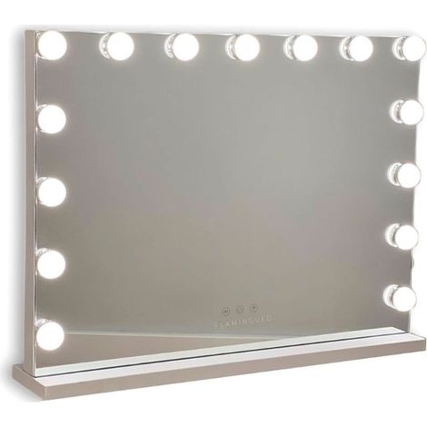 Miroir Coiffeuse - 15 LED - 3 Modes D'Éclairage - Intensité Réglable - Contrôle Tactile - Port USB - Miroir Grossissant Inclus - Blanc - 58x12x48cm (1/5)