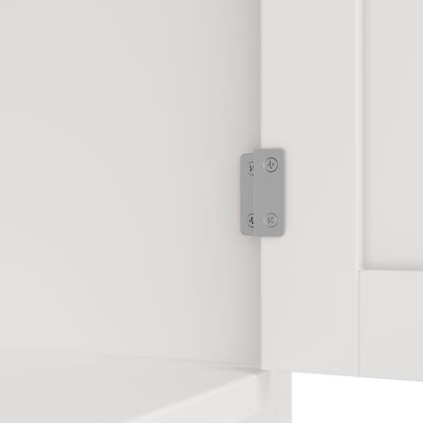 Meuble de rangement haut pour cuisine et séjour, armoire 4 portes avec 2 tiroirs, étagères ajustables et compartiment à bouteilles, finition blanche, pratique et spacieux. (1/5)