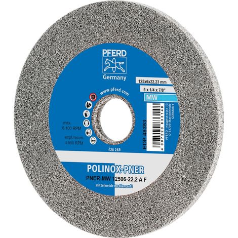 PFERD POLINOX verpresstes Vlies-Rad PNER Ø 125x6 mm Bohrung-Ø 22,23 mm Mittelweich A Fein für Finish (1/5)