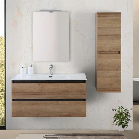 Mobile bagno sospeso 100 cm ossido e rovere con cassetti soft-close Kleo (1/5)