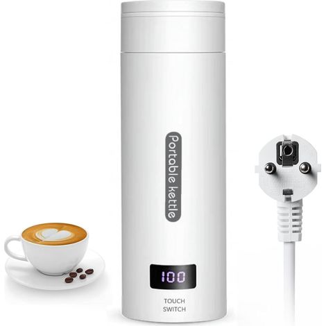 380ML Bouilloire Electrique Portable, 3 en 1 Mini Bouilloire, Mug de Voyage Chauffant, Bouilloire en Acier Inoxydable pour Thé Lait Café (Blanc) (1/5)