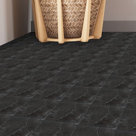 Randaco PVC-Fliesen Selbstklebend Vinylboden 5m² Vinyl Bodenbelag 55x Schwarz