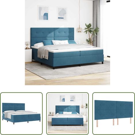 vidaXL Lit en bois d'ingénierie - Lit à ressorts avec matelas Bleu foncé 200 x 200 cm Velours (1/5)