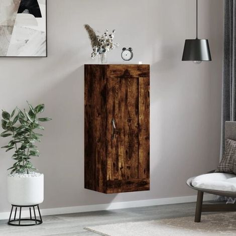 Étagère Murale de Rangement en Bois d'Ingénierie, Finition Chêne Fumé, 34,5 x 34 x 90 cm (1/5)