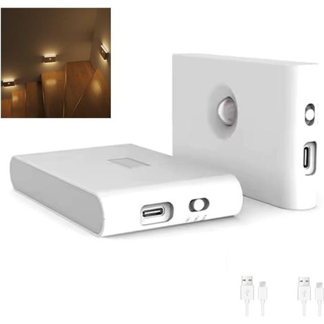 Set di 2 luci notturne con rilevatore di movimento per interni, elegante lampada LED wireless, per guardaroba, scale, ripostiglio, cucina, bagno, automatica