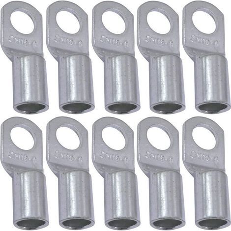 pair Lot de 10 Cosses Electriques à Oeillet Tubulaire - Oeil - Ø6mm - Non Isolées - pour Conducteur 16mm² - Connecteur de Fil Electrique - Serrage - Couleur Argent