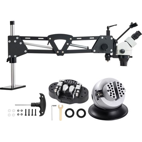 Microscope binoculaire 7X-45X avec support à ressort, étau rotatif 360°, lumière LED USB intégrée, pour sertissage et bijouterie (1/5)