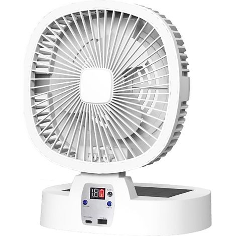 Notfall-Campingventilator, 5000 mAh, tragbar, elektrisch, faltbar, kabellos, wiederaufladbar, solarbetrieben, 5 Geschwindigkeitsstufen, mit Fernbedienung, weiß, 30 x 23 cm