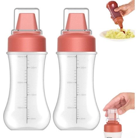 Confezione da 2 flaconi dosatori/a pressione in plastica ricaricabili per salse e spezie, con 5 fori (1/5)