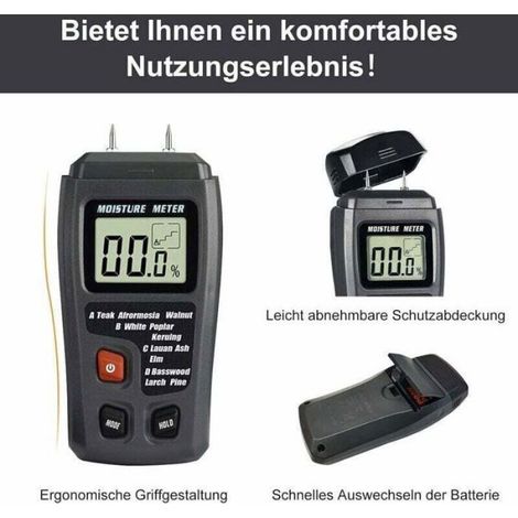 Humidimètre Bois - Électrodes À Aiguilles - Écran LCD - 4 Échelles De Bois - Précision 0,5 % - 1 Pièce (1/4)