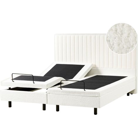 Electric Bed Off-White EU Super King Size 6ft Remote Control Adjustable Boucle Upholstery CASTELLAN