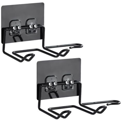 Support pour sèche-cheveux sans perçage - Fixation murale adhésive avec gestion des câbles - Acier inoxydable - Lot de 2, Noir (1/5)