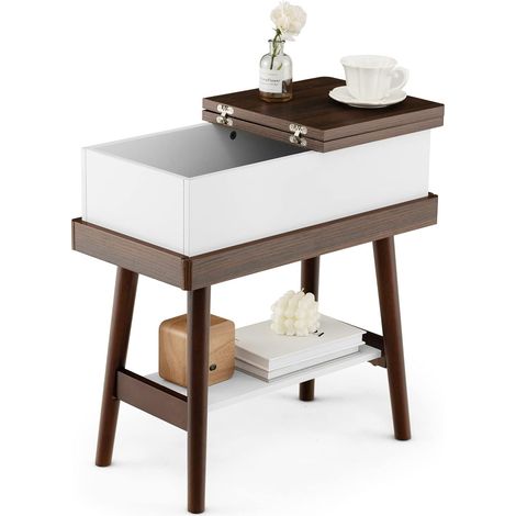 Costway – Table d’appoint rabattable – 2 niveaux de rangement – Pieds en bois de caoutchouc – Compacte pour salon ou chambre – 60 x 30 x 59 cm (1/5)