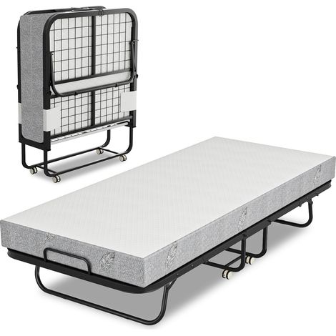 Randaco Faltbares Gästebett 90x200 cm mit 13 cm Schaumstoffmatratze, Metallrahmen, Rollen, bis 200 kg (1/5)