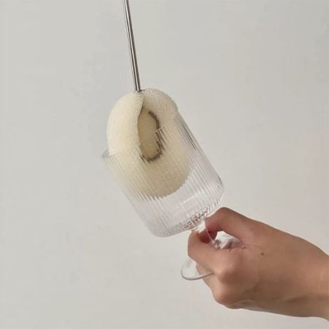 Brosse pour Lavage de Tasses avec Manche Long Stainless Steel et Tête Sponge Remplaçable, Outil de Nettoyage Kitchen pour Bottes 24cm (1/5)