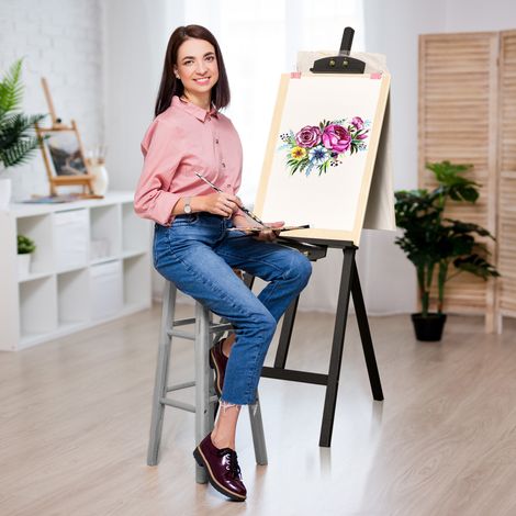 Chevalet d'artiste sur pieds dim. 51,5L x 71,5l x 134,5H cm inclinaison réglable 90° max. bois de pin (1/5)