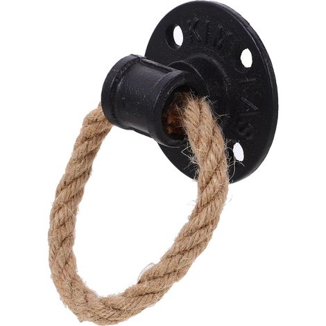 Poignée de placard en corde de chanvre et fer noir, anneau de traction rond, poignée rétro pour armoire, fonction suspension murale, design unique (1/5)